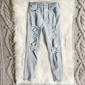 Light wash distressed high waisted jeans